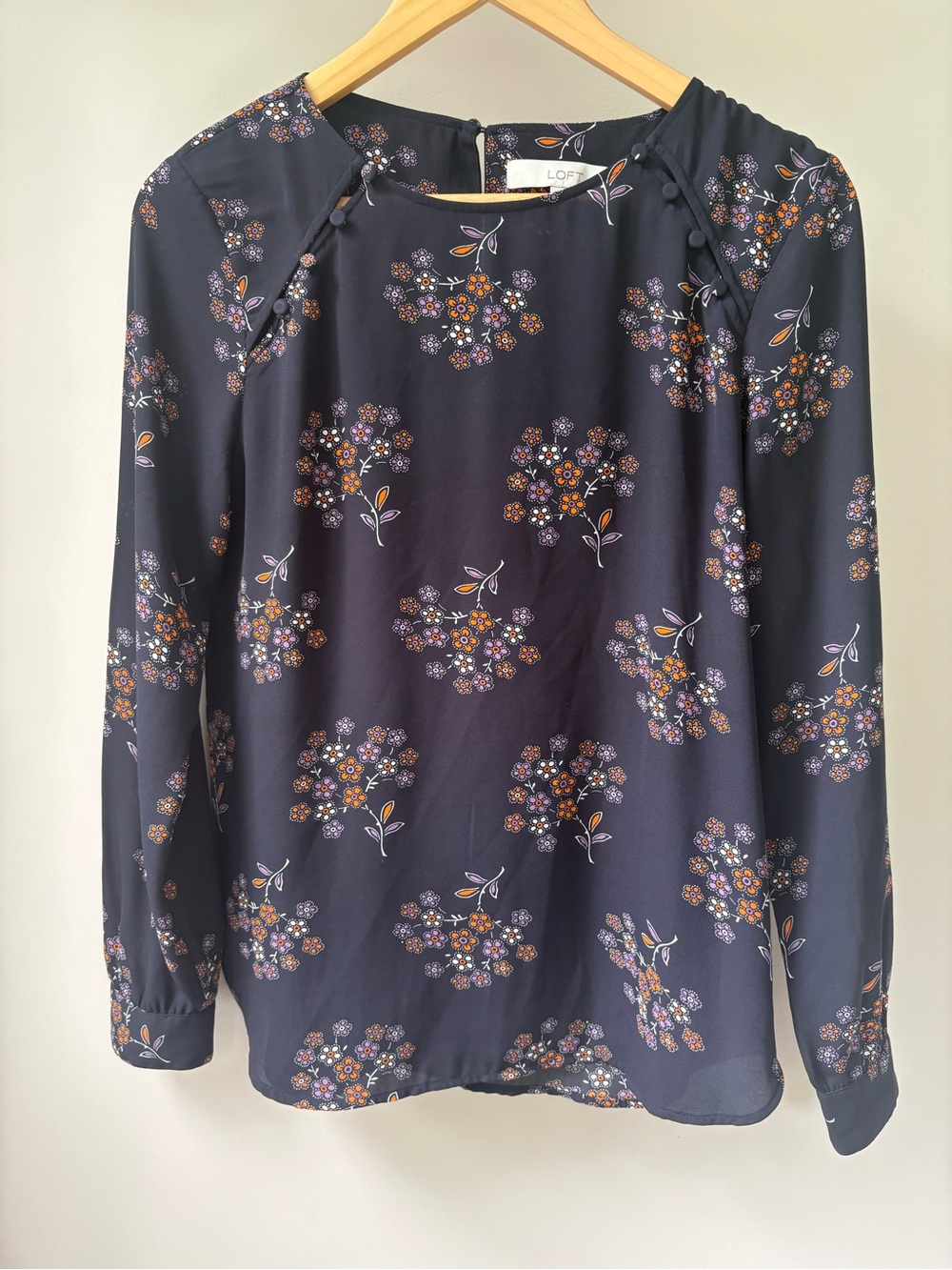 LOFT Floral Button-Shoulder Long Sleeve Blouse Size XS